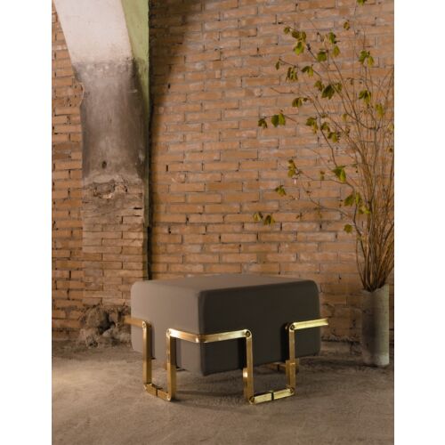 design pouf in brass and sustainable fabric for stores, showroom and hotels 