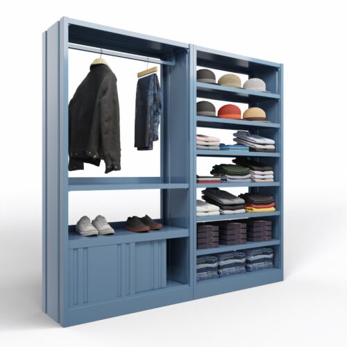 Modulo libreria in metallo verniciato colore RAL 5014 con fianchi chiusi