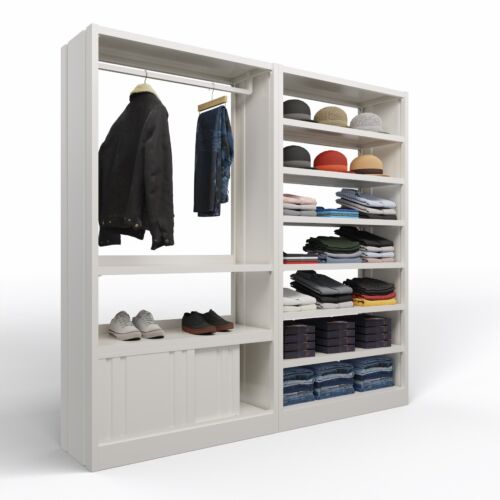 Mobile appendiabiti con ripiani e fianchi chiusi in acciaio verniciato bianco