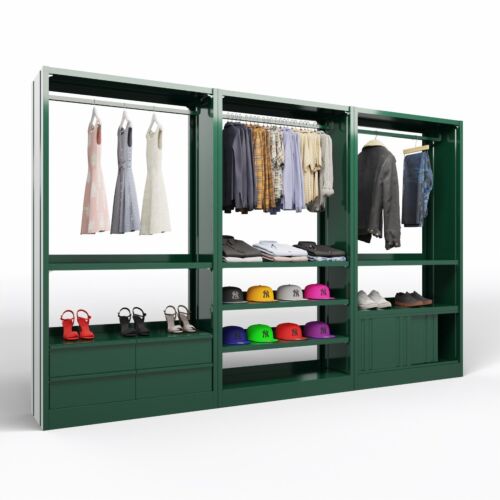 Modulo libreria in metallo verniciato verde con fianchi chiusi