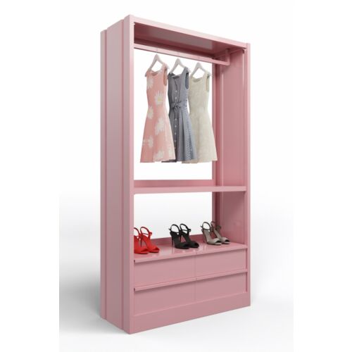Mobile appendiabiti con cassetti e fianchi chiusi in acciaio verniciato rosa RAL 3015