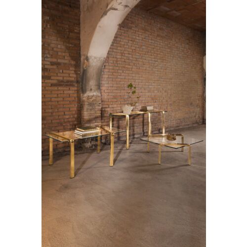 console in brass and glass for showroom and hotellerie