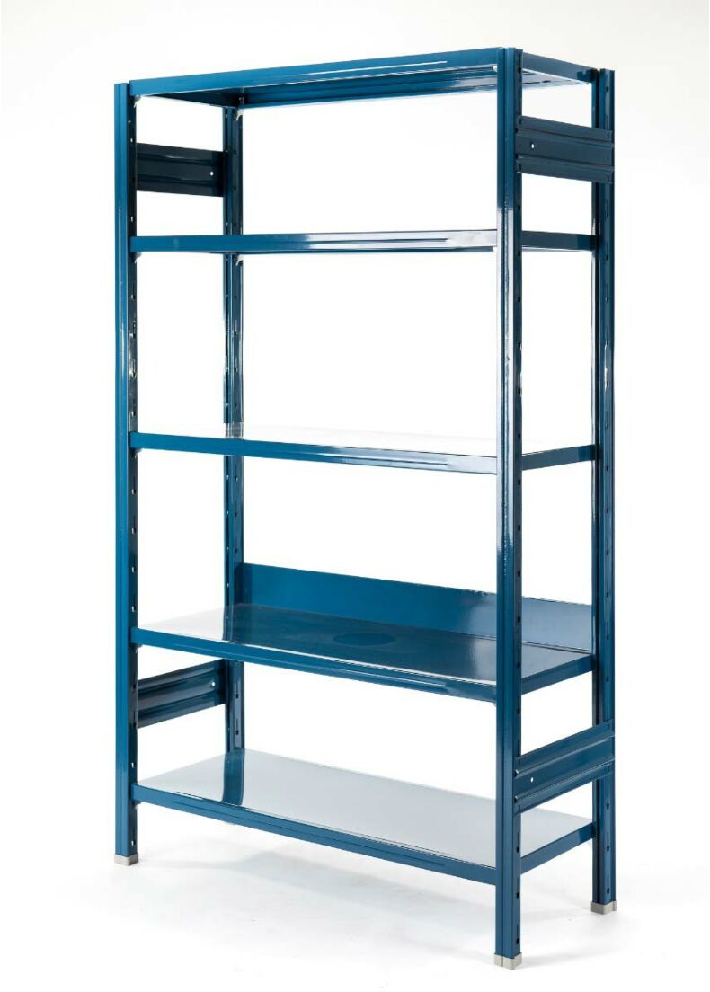 libreria in metallo design blu per uffici e showroom 