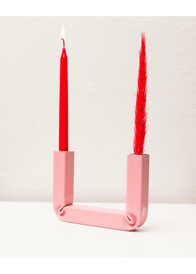 Porta Candele Acciaio Verniciato Rosa 17x10 cm