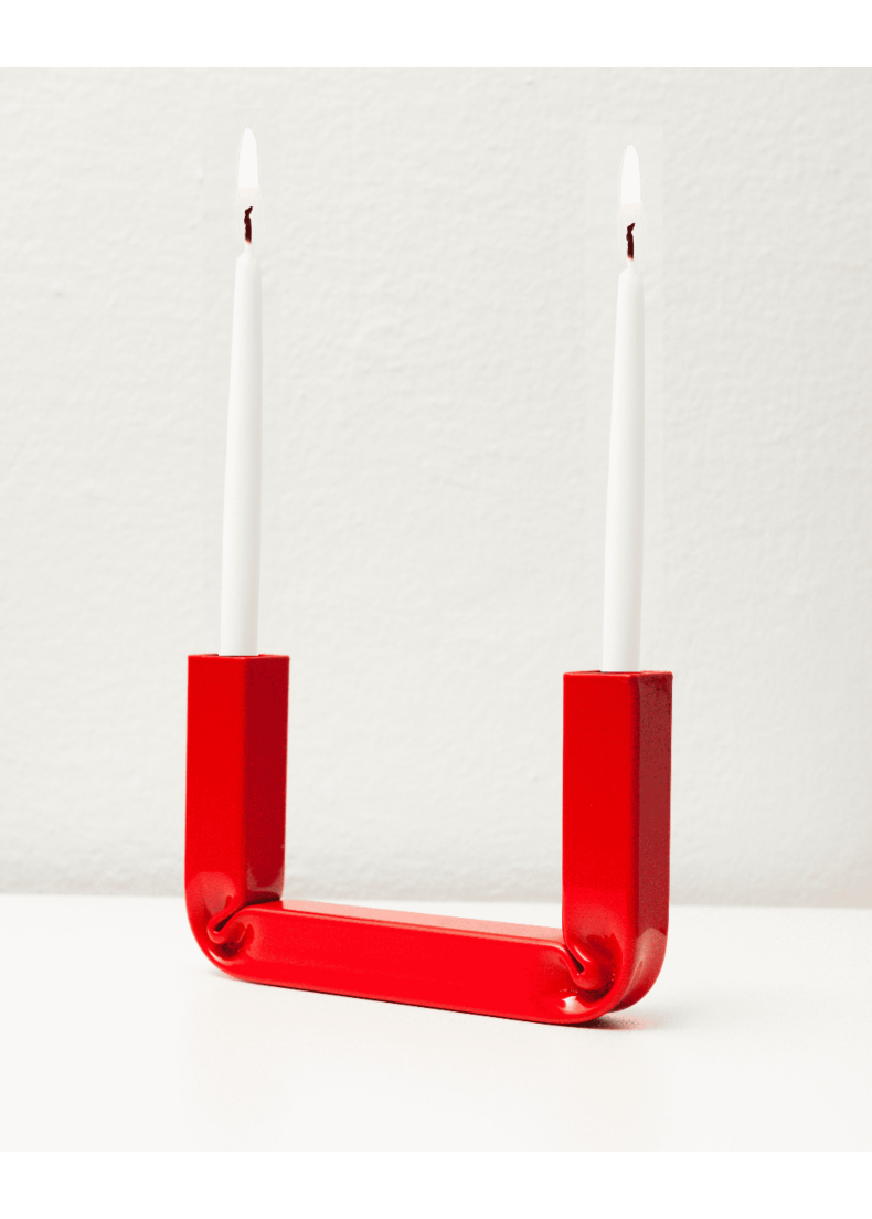 Lumier Porta Candele in Metallo Curvato Rosso 17x10cm