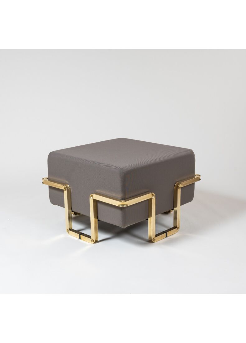design pouf in brass and sustainable fabric for stores, showroom and hotels 