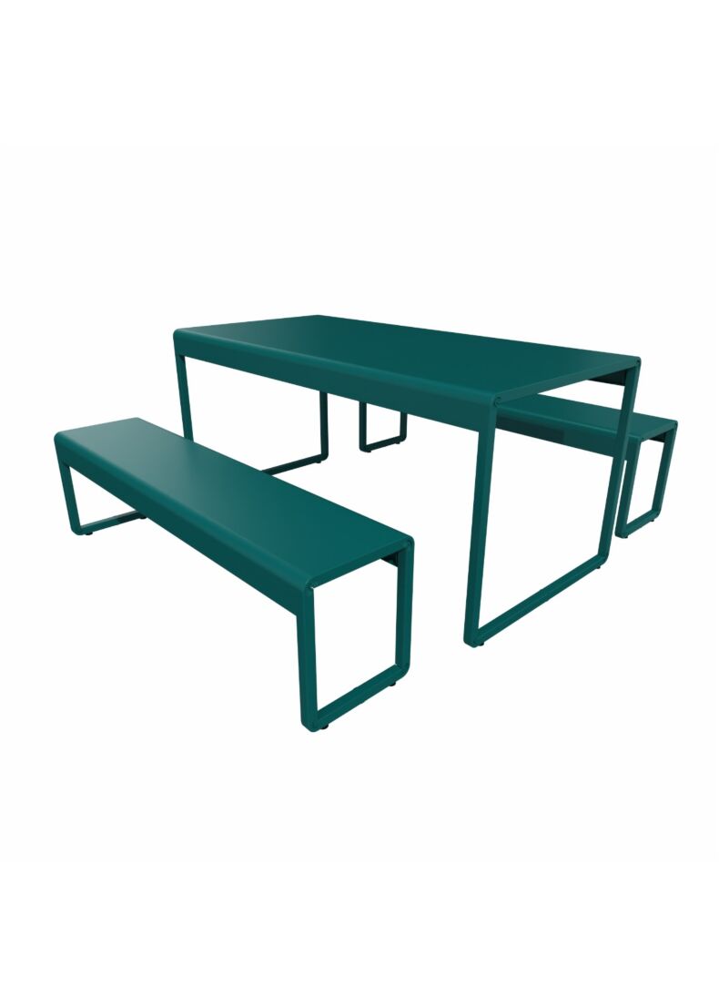 Tavolo e panche abbinate per composizione arredo colore verde scuro di cm. 150