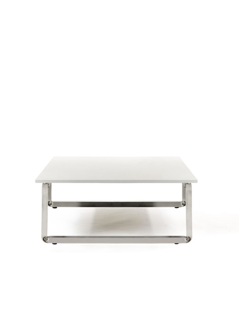 espositore basso in acciaio cromato per negozi e showroom 