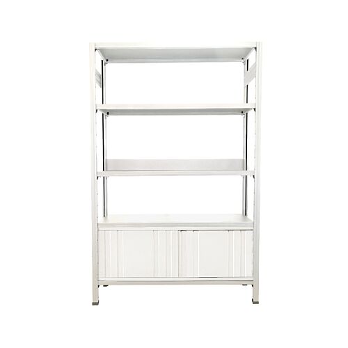 metal shelving with sliding doors in white painted steel