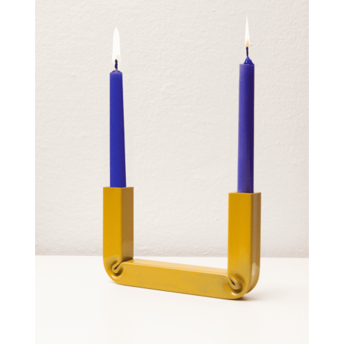 Lumier Porta Candele in Metallo Curvato Colore Senape 17x10cm