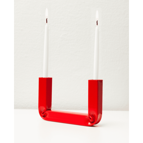 Lumier Porta Candele in Metallo Curvato Rosso 17x10cm
