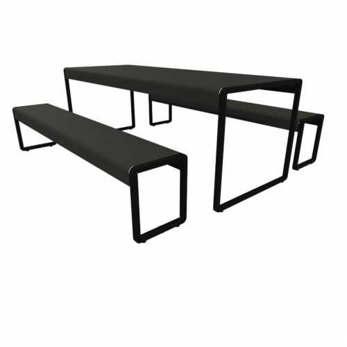 Composizione di Tavolo e panche cm. 200 in acciaio verniciato nero ghisa