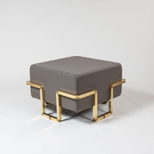 design pouf in brass and sustainable fabric for stores, showroom and hotels 