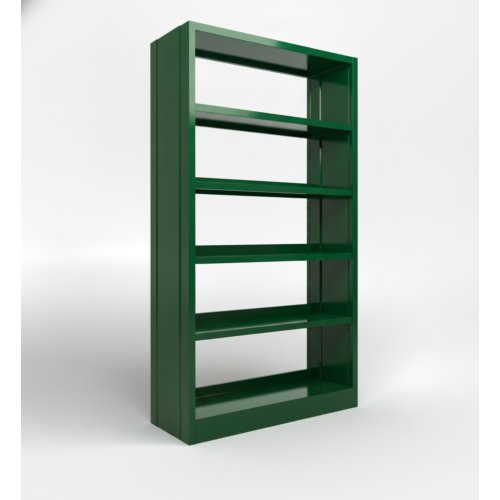 Modulo libreria in metallo verniciato verde con fianchi chiusi