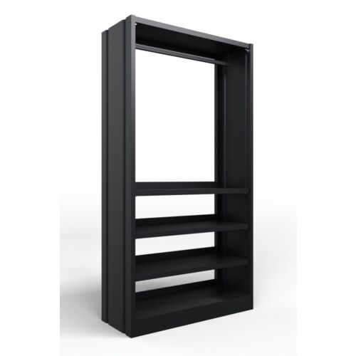 Mobile appendiabiti con ripiani e fianchi chiusi in acciaio verniciato nero ghisa