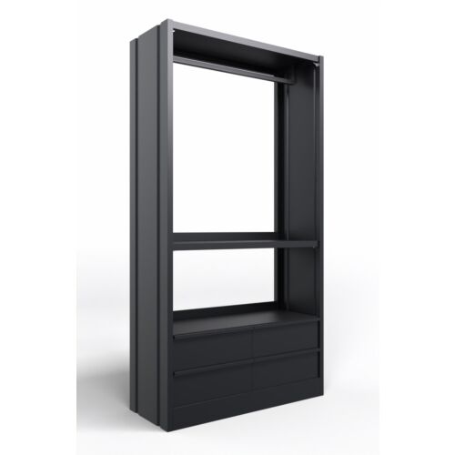 Mobile appendiabiti con cassetti e fianchi chiusi in acciaio verniciato nero ghisa