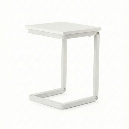 Sgabello FLEX in acciaio verniciato bianco e piano in legno 