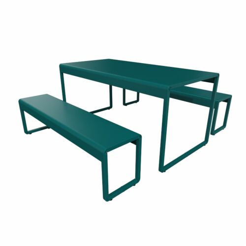 Tavolo e panche abbinate per composizione arredo colore verde scuro di cm. 150