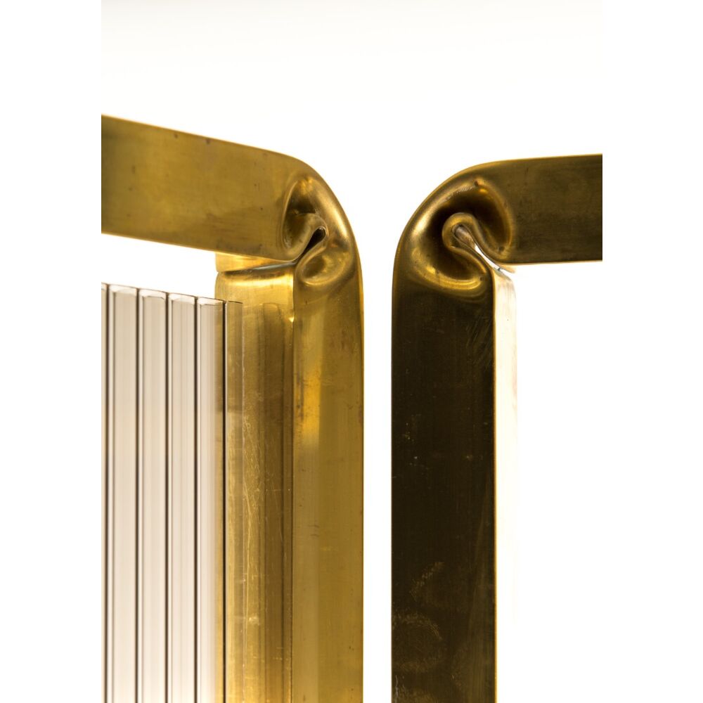 Paravento Separe' Bifacciale Albero Della Vita – 4 Pannelli 180x176 Cm, Tela Di Cotone E Legno, Design Gold/Blue